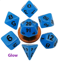 FanRoll Dice (MDG): 7 Set Polyhedral 10mm Mini Glow-in-the-Dark Blue 4302